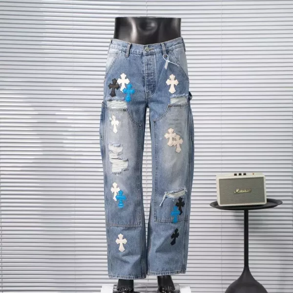 크롬하츠 크로스 패치 워시드 데님 팬츠