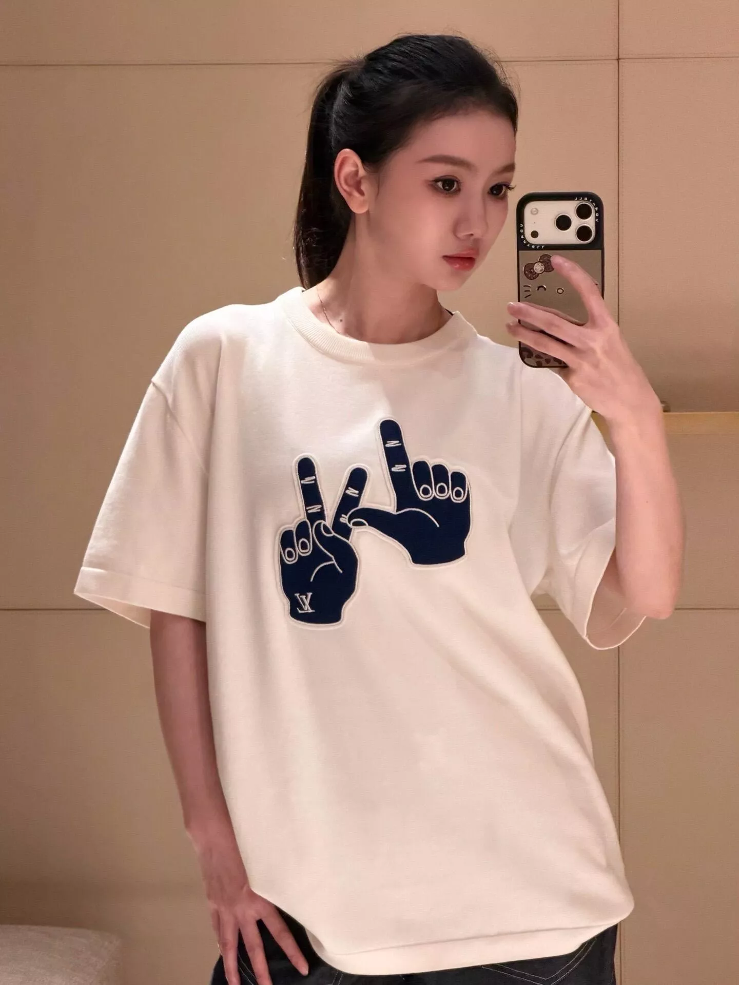 루이비통 로고 패치 자수 코튼 반소매 티셔츠 상세 이미지 20