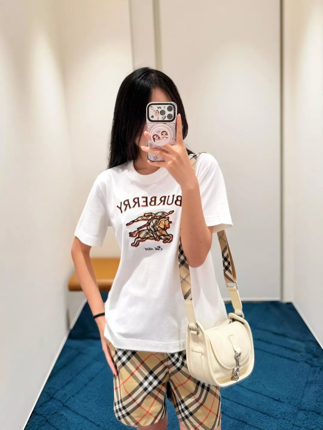 버버리 체크 기사 로고 자수 원형넥 반소매 티셔츠 상세 이미지 20