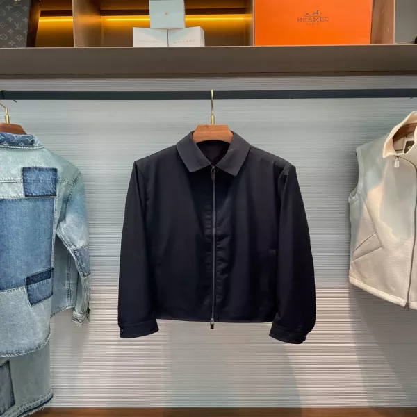 제냐 정방 울 배색 칼라 집업 재킷