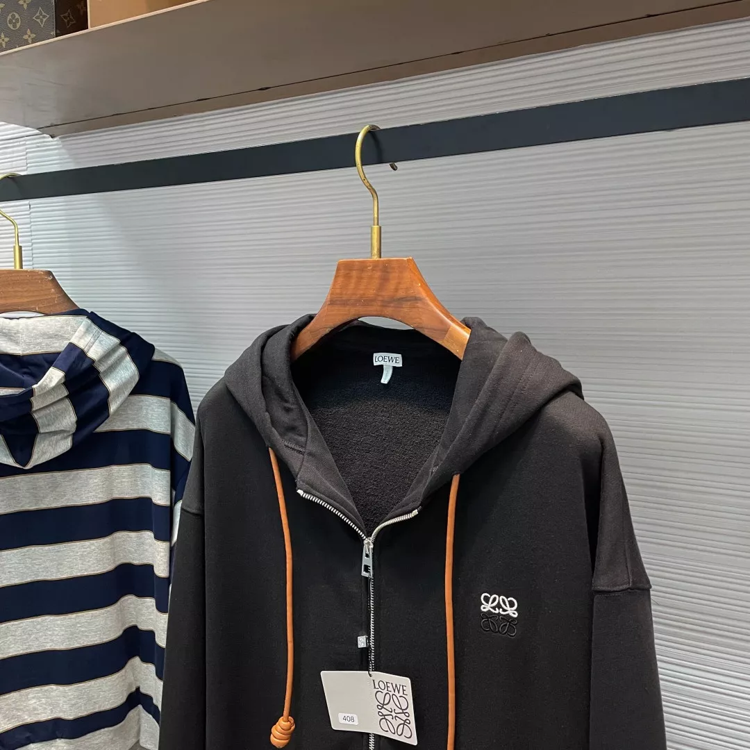 로에베 배색 로고 자수 드로스트링 지퍼 후드 재킷 상세 이미지 3