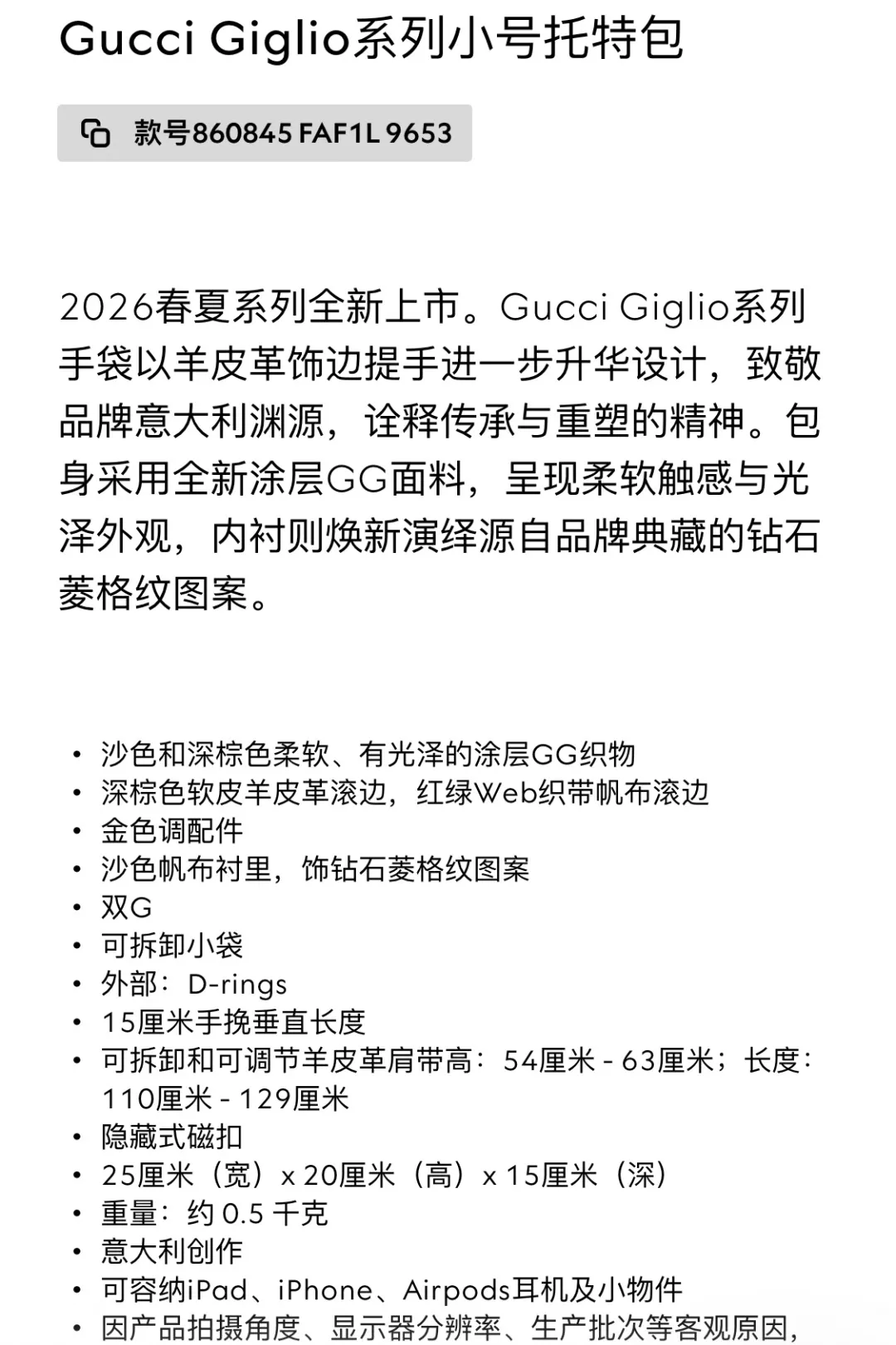 구찌 기글리오 시리즈 GG 패턴 스몰 토트백 상세 이미지 33