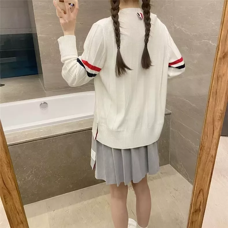 톰브라운 배색 더블슬리브 울 골지 긴소매 가디건 상세 이미지 59