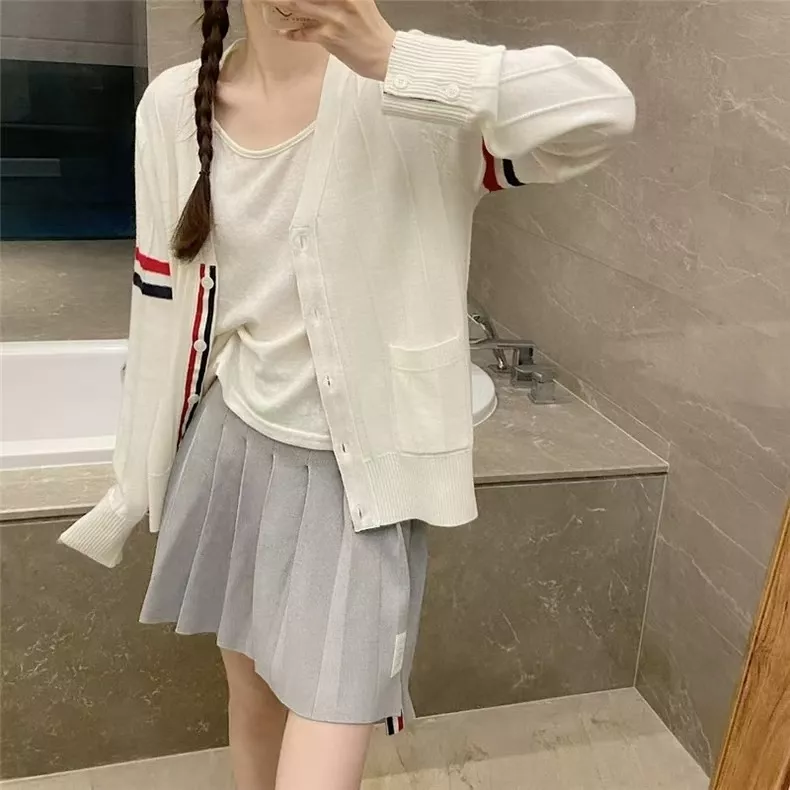 톰브라운 배색 더블슬리브 울 골지 긴소매 가디건 상세 이미지 58