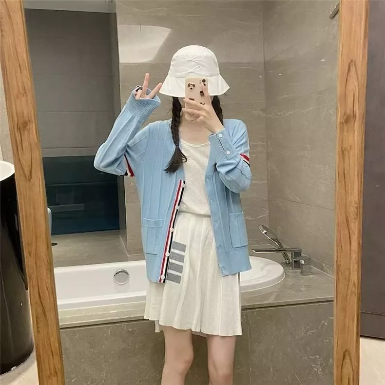 톰브라운 배색 더블슬리브 울 골지 긴소매 가디건 상세 이미지 65