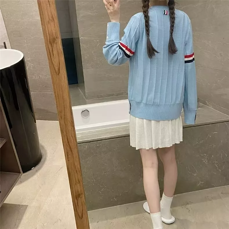 톰브라운 배색 더블슬리브 울 골지 긴소매 가디건 상세 이미지 66