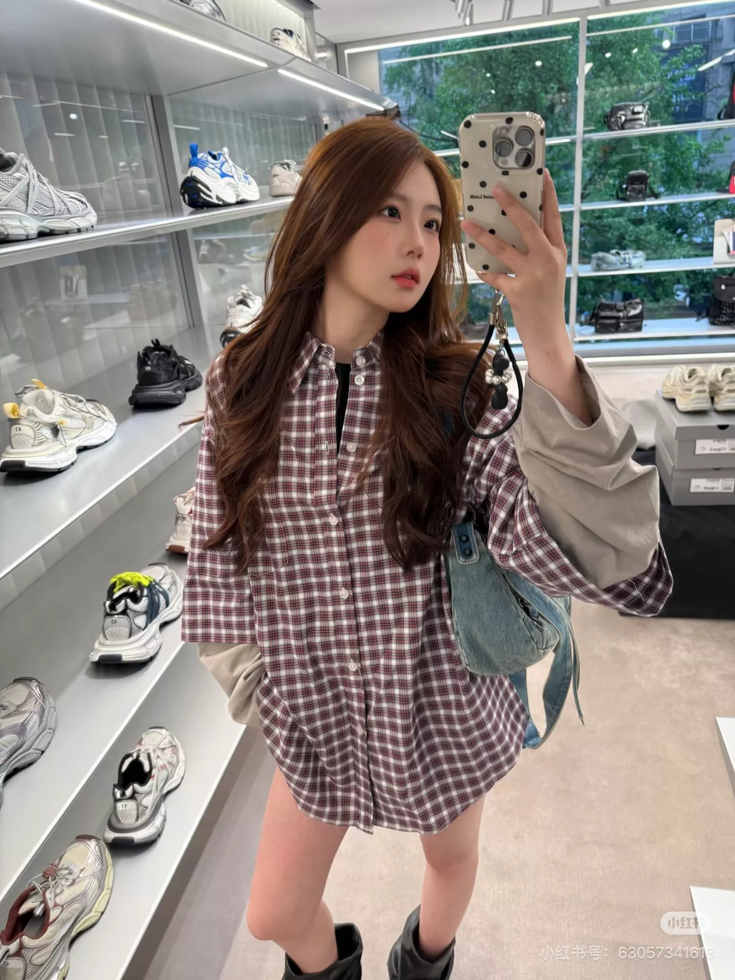발렌시아가 레드 체크 레이어드 긴소매 셔츠 상세 이미지 40
