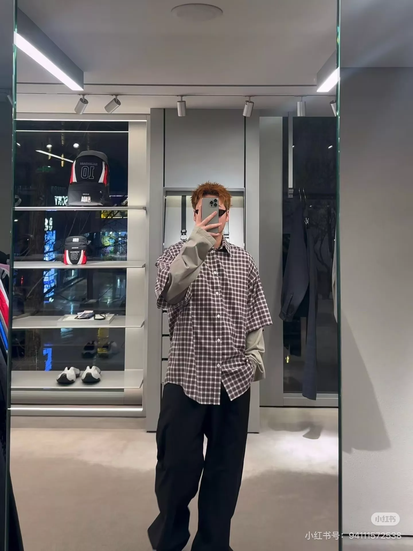 발렌시아가 레드 체크 레이어드 긴소매 셔츠 상세 이미지 44