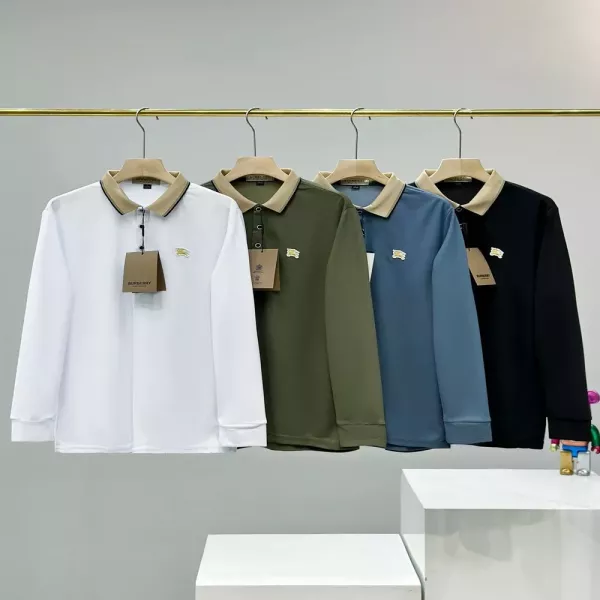 버버리 전마 로고 피케 긴소매 카라 티셔츠