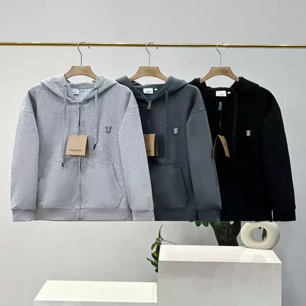 버버리 TB 자수 더블 레이어 후드 집업 재킷