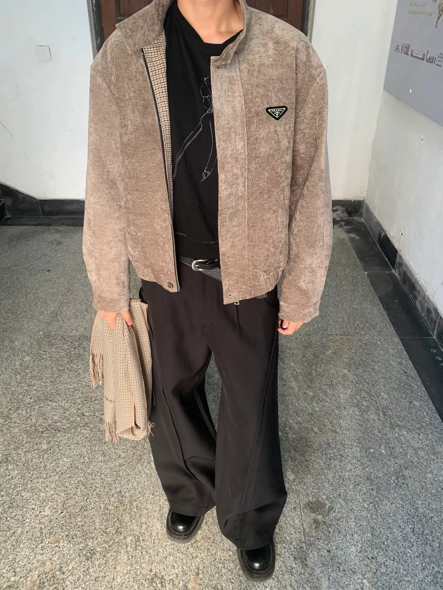 프라다 트리 텍스처 해링턴 집업 재킷 상세 이미지 7