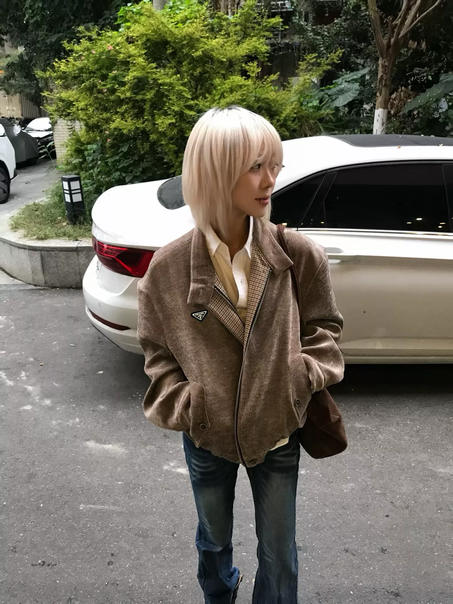 프라다 트리 텍스처 해링턴 집업 재킷 상세 이미지 6