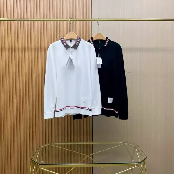 톰브라운 배색 스트라이프 긴소매 카라 티셔츠