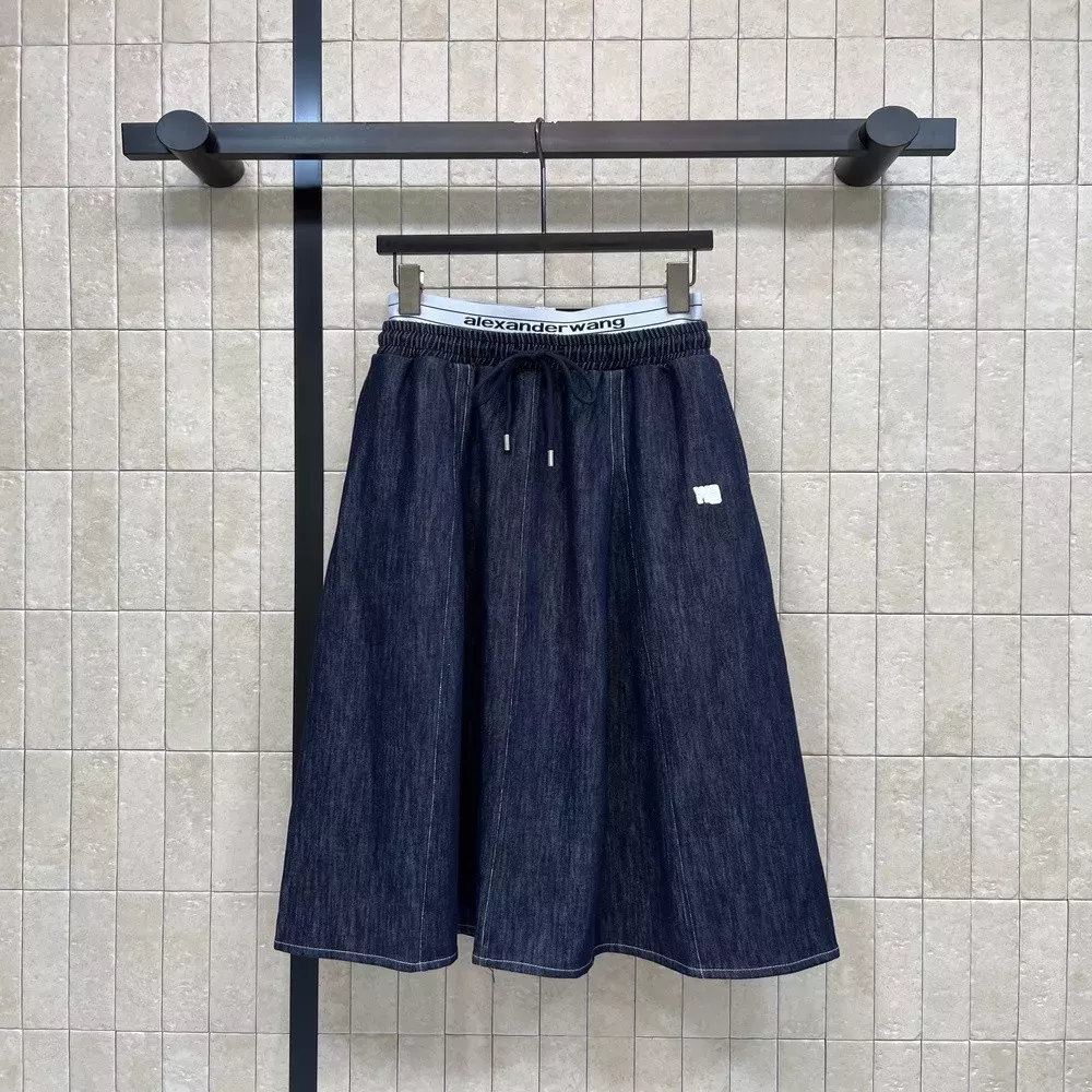 알렉산더왕 로고 밴딩 배색 허리 에이라인 스커트
