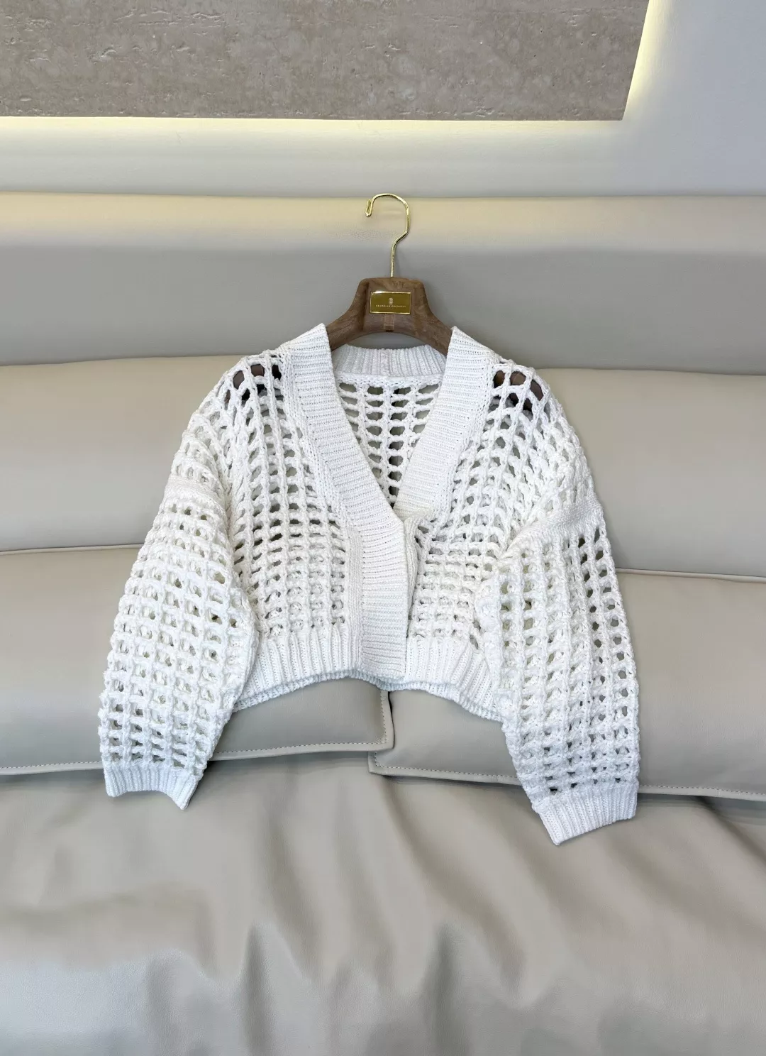 브루넬로쿠치넬리 오픈워크 자수 코튼 혼방 긴소매 가디건 상세 이미지 3