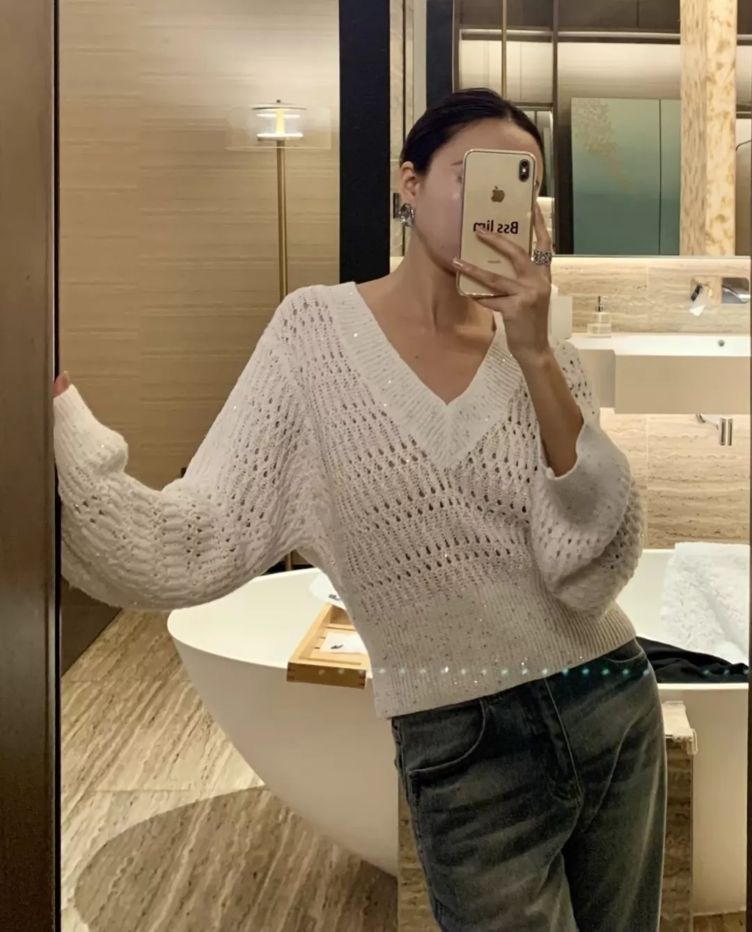 브루넬로쿠치넬리 브이넥 금사 시스루 긴소매 니트 상세 이미지 14