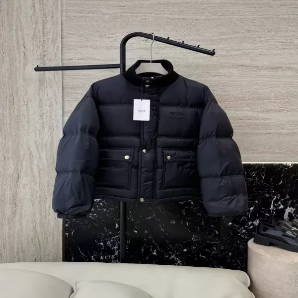 셀린느 울 립조직 스탠드넥 쇼트 패딩