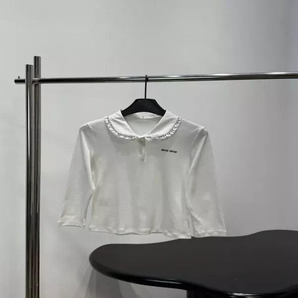 미우미우 레이스 빅카라 칠부소매 티셔츠