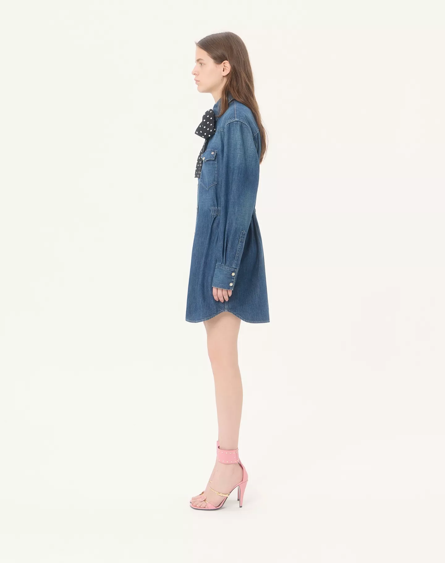 발렌티노 도트 스카프 데님 원피스 상세 이미지 13