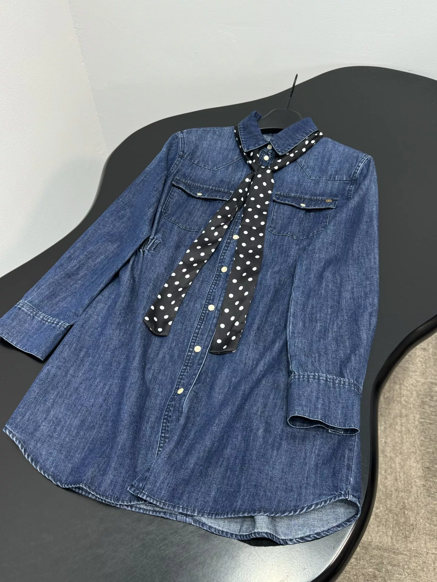 발렌티노 도트 스카프 데님 원피스 상세 이미지 4