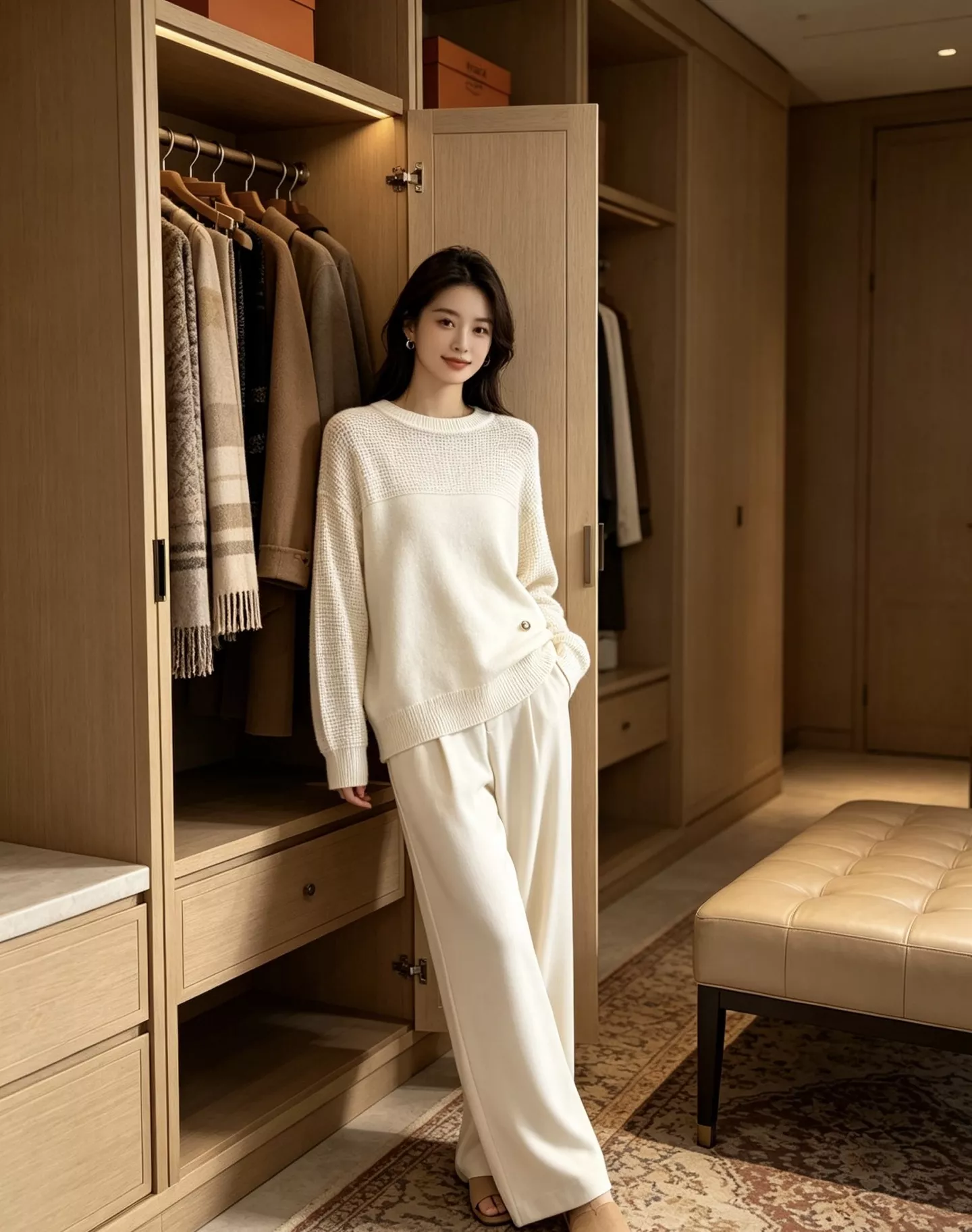 에르메스 라운드넥 와플 텍스처 루즈핏 긴소매 니트 상세 이미지 35