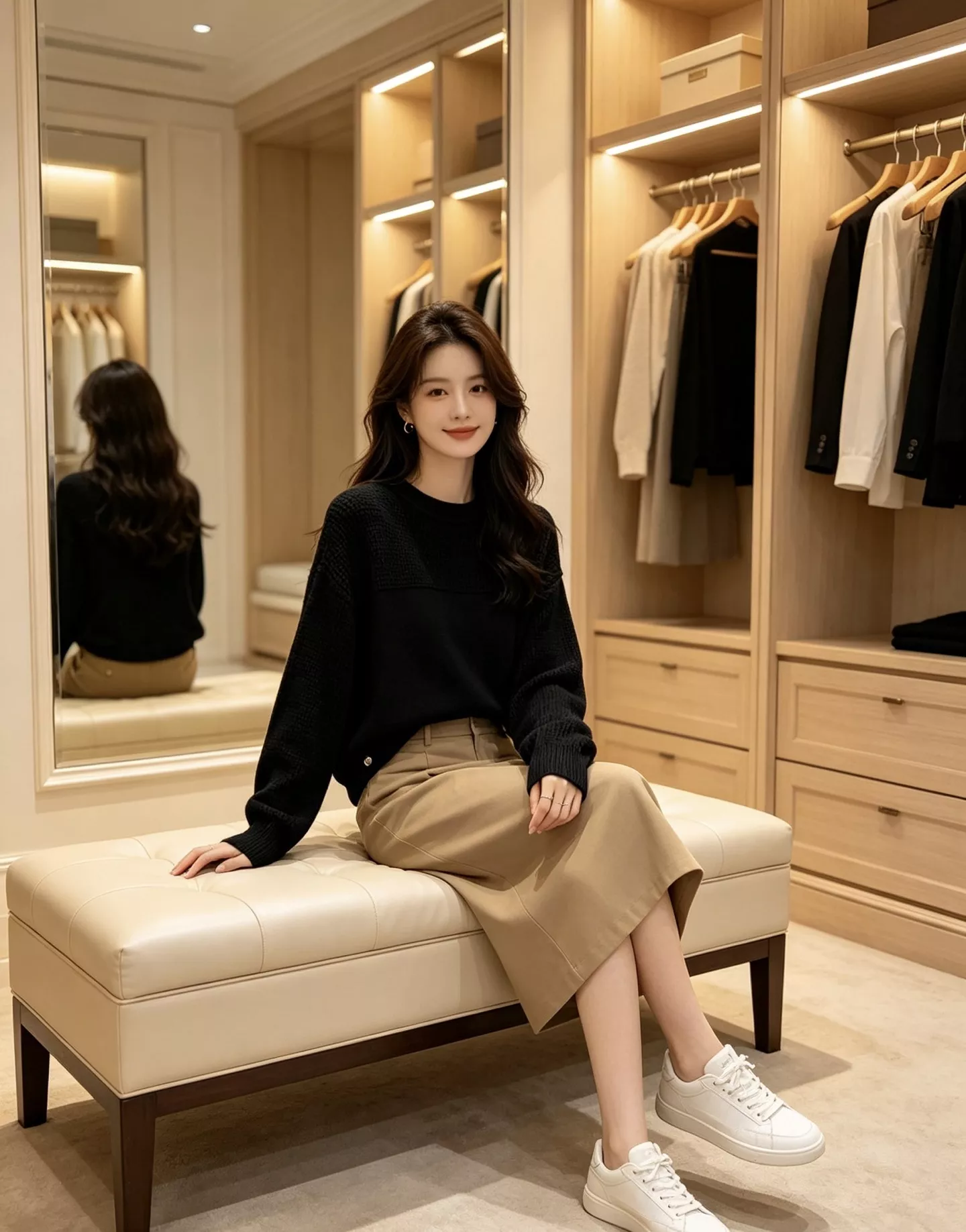 에르메스 라운드넥 와플 텍스처 루즈핏 긴소매 니트 상세 이미지 31
