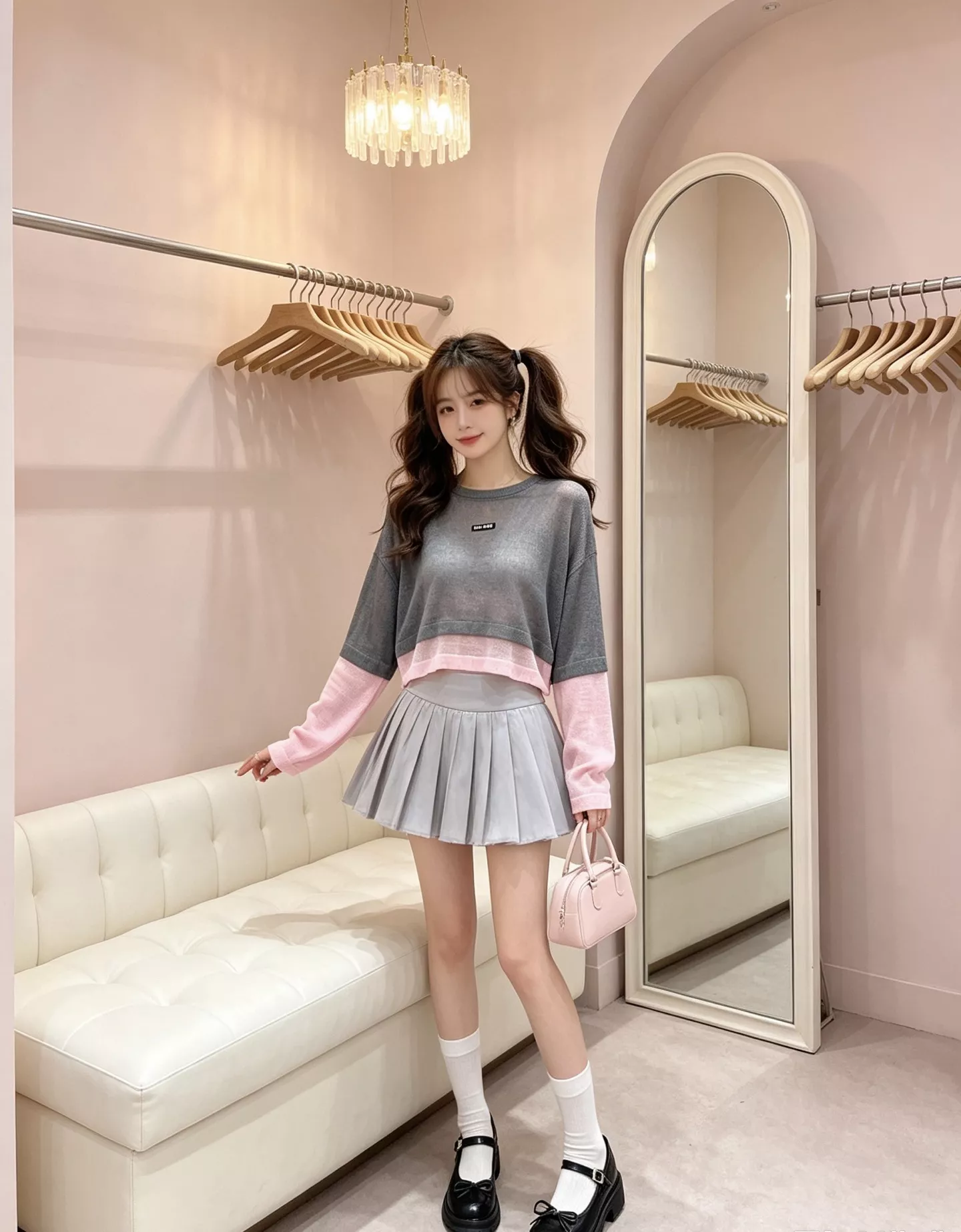 미우미우 배색 패치워크 크롭 펀칭 니트 상세 이미지 36