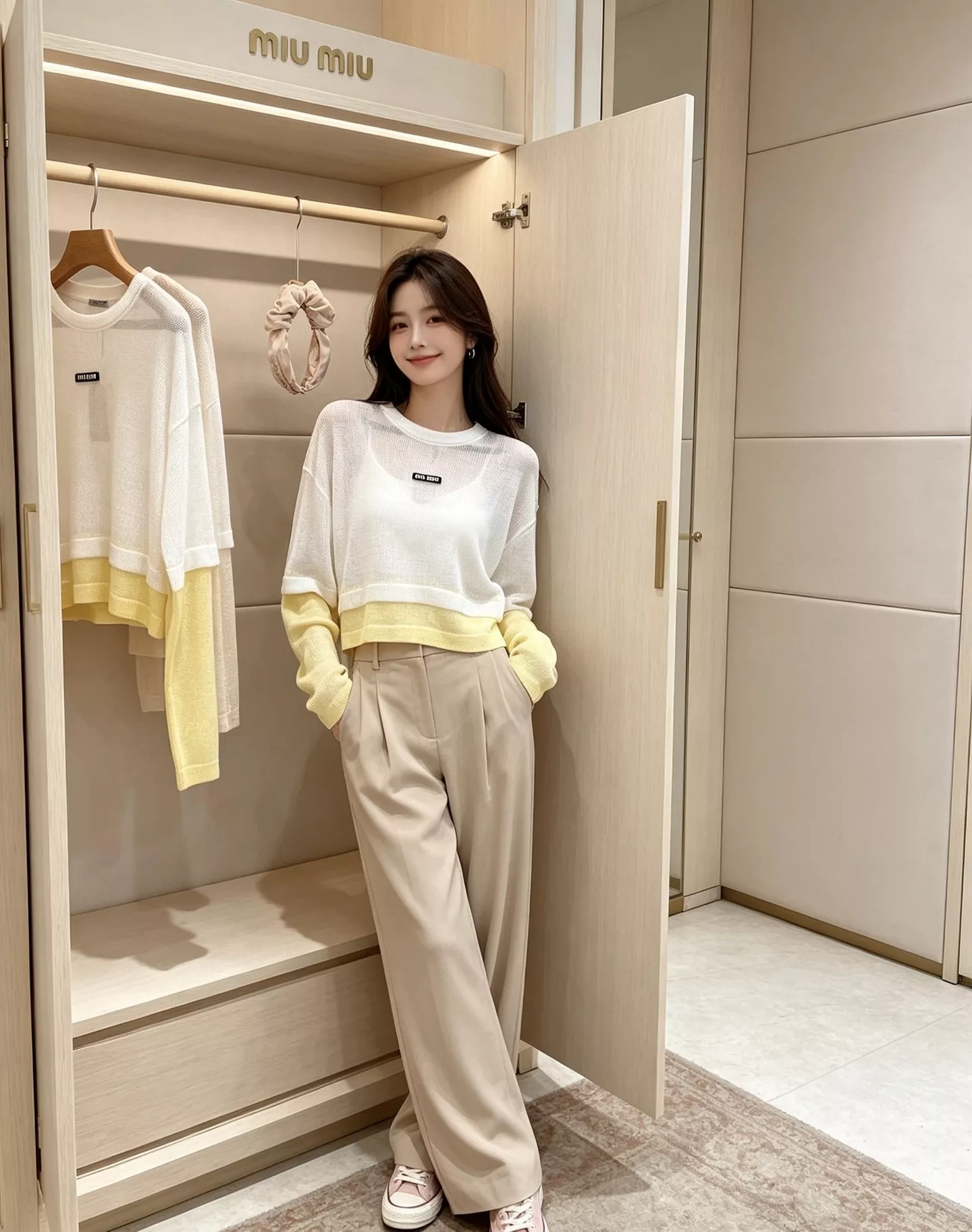 미우미우 배색 패치워크 크롭 펀칭 니트 상세 이미지 33