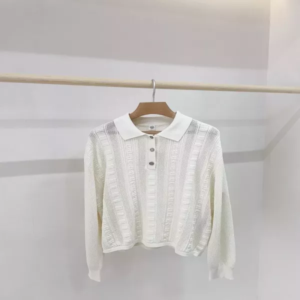 에르메스 오픈워크 폴로 칼라 긴소매 니트