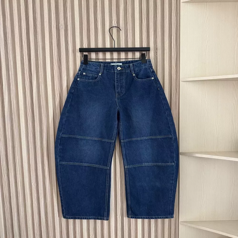 로에베 워시드 패치워크 커브드 와이드 데님 팬츠