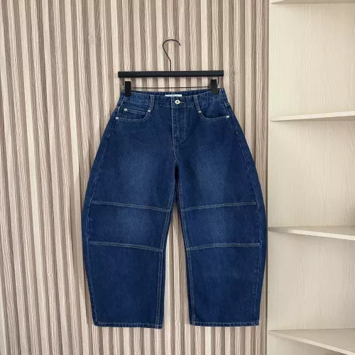 로에베 워시드 패치워크 커브드 와이드 데님 팬츠