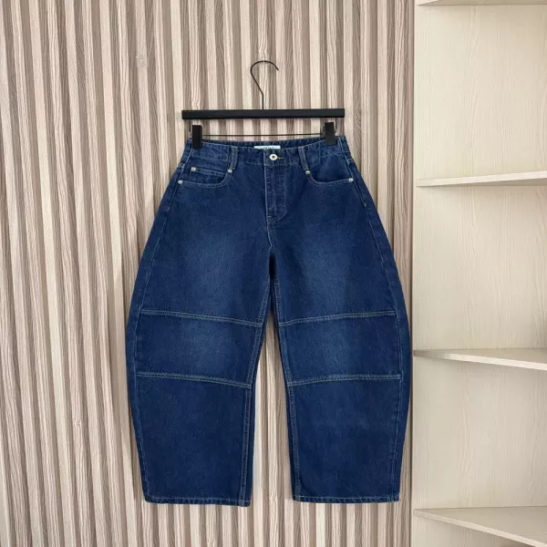 로에베 워시드 패치워크 커브드 와이드 데님 팬츠