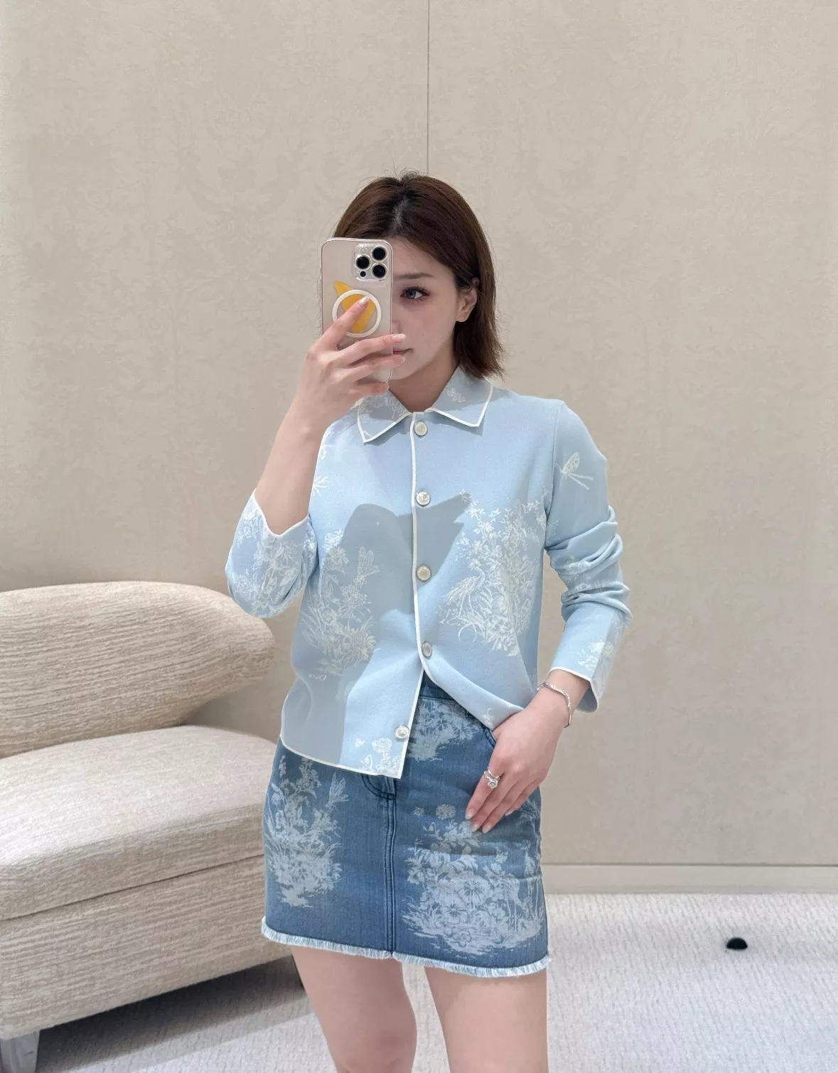 디올 플라워 버드 자카드 폴로 칼라 니트 재킷 상세 이미지 10