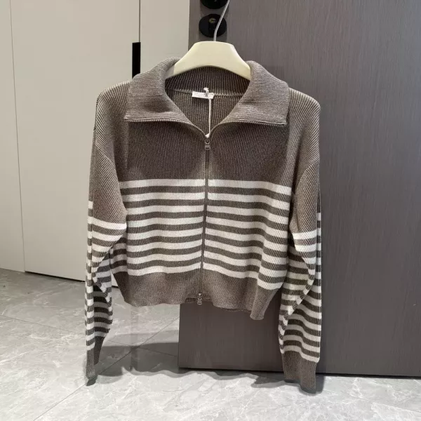 브루넬로쿠치넬리 스트라이프 더블지퍼 크롭 니트 재킷
