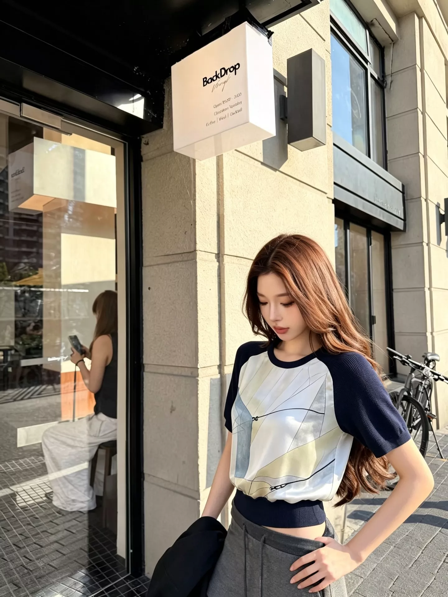 로로피아나 실크 배색 워터컬러 기하학 반소매 니트 상세 이미지 11