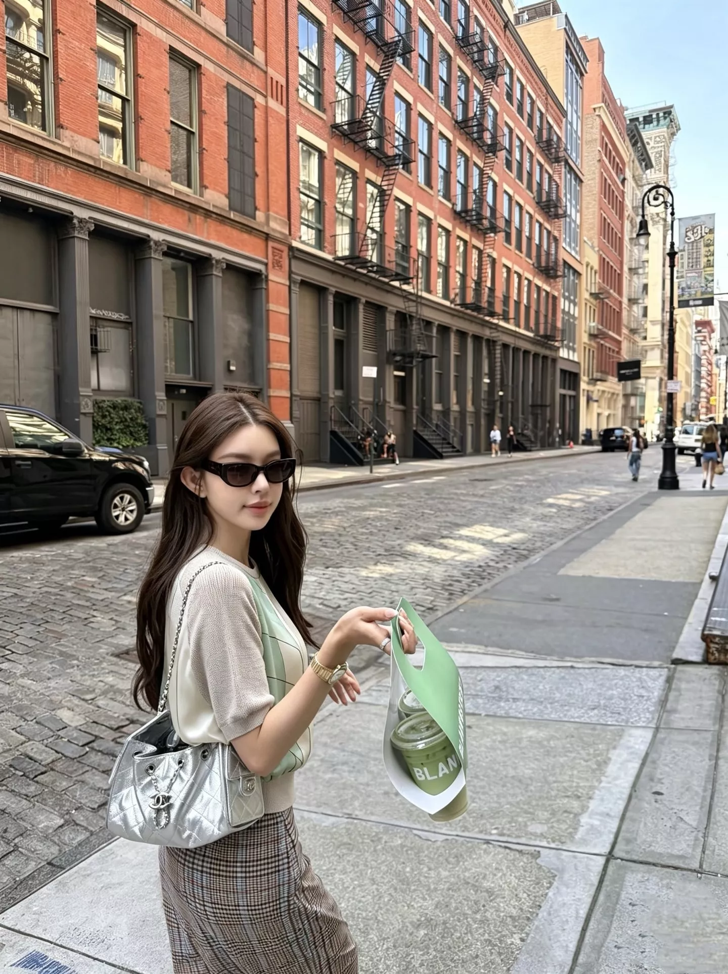 로로피아나 실크 배색 워터컬러 기하학 반소매 니트 상세 이미지 16