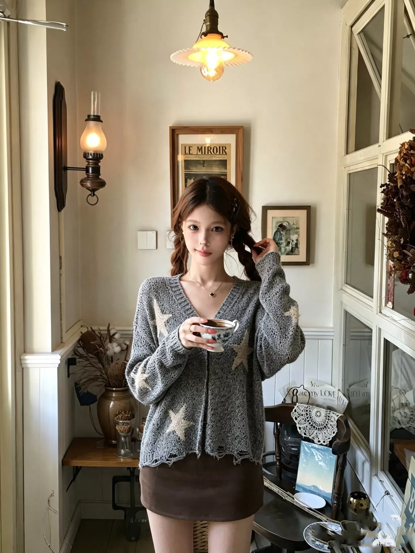 디올 오픈워크 스타 자카드 브이넥 니트 가디건 상세 이미지 19