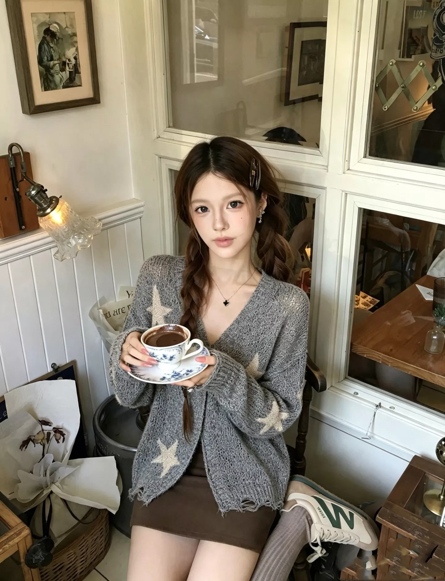 디올 오픈워크 스타 자카드 브이넥 니트 가디건 상세 이미지 18