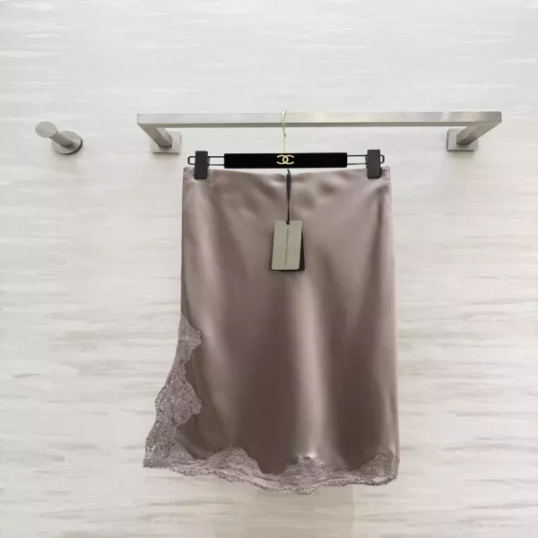 에르마노설비노 새틴 레이스 트리밍 언밸런스 스커트
