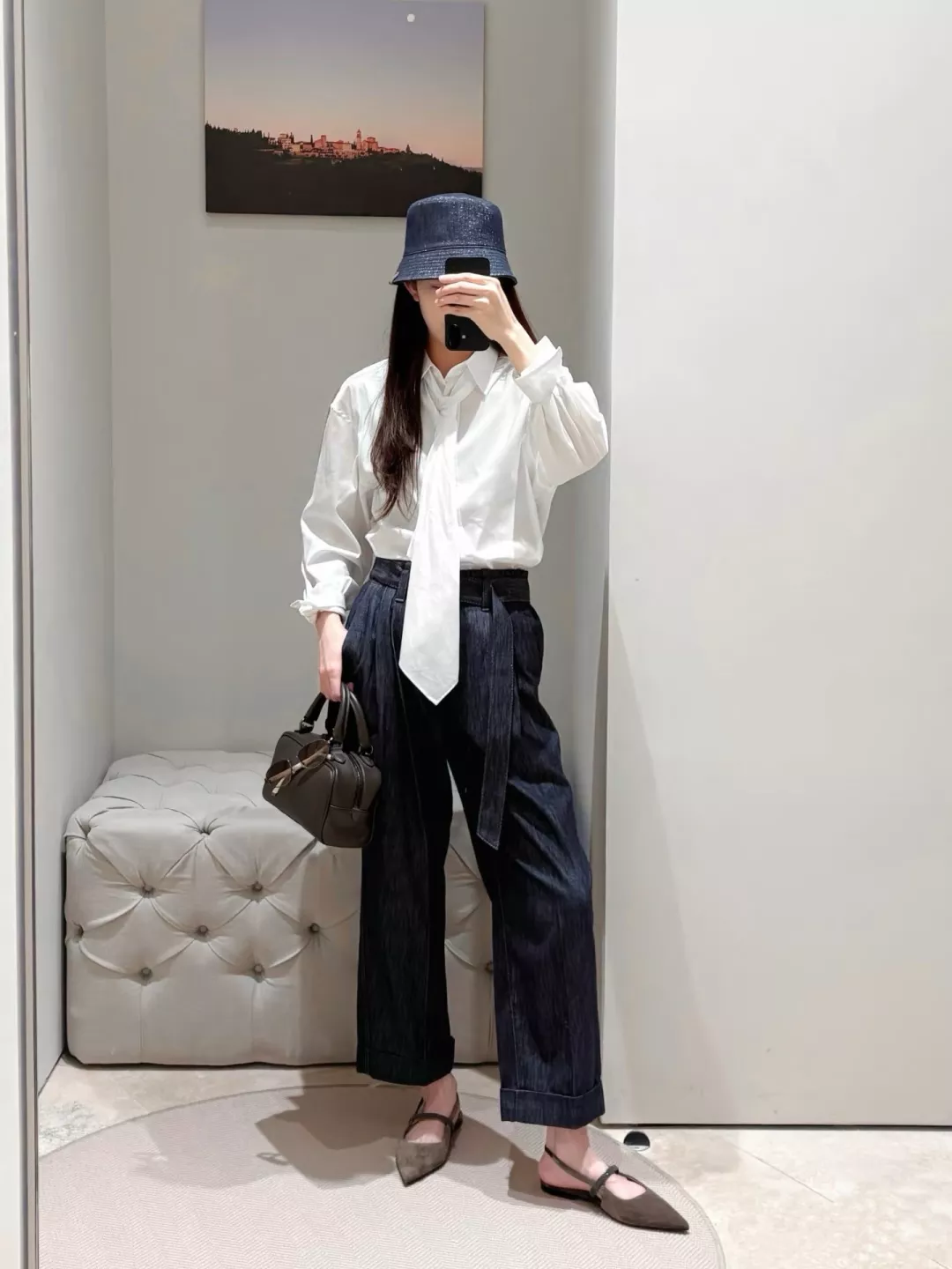 브루넬로쿠치넬리 원색 딥블루 벨트 와이드 데님 팬츠 상세 이미지 13