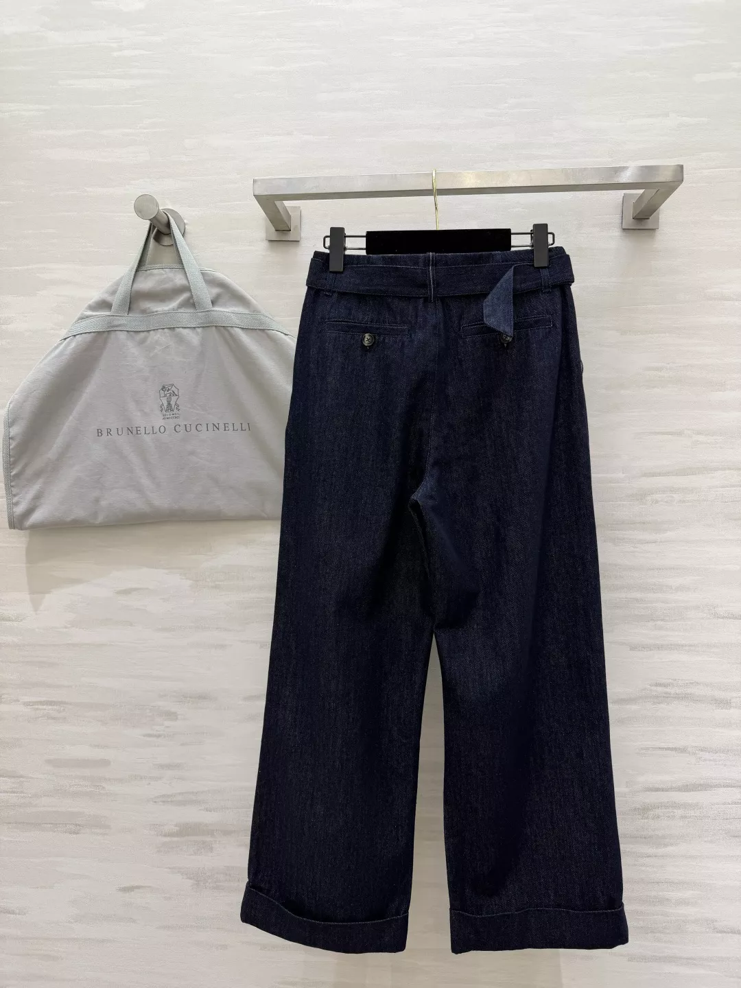 브루넬로쿠치넬리 원색 딥블루 벨트 와이드 데님 팬츠 상세 이미지 7