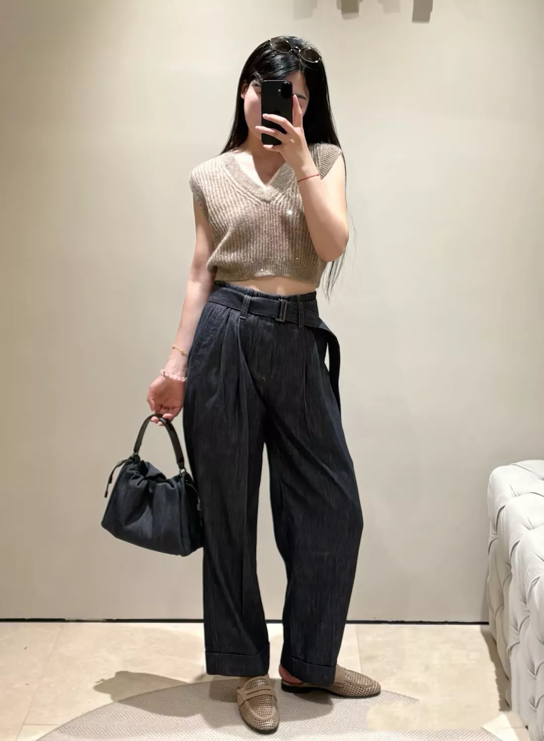 브루넬로쿠치넬리 원색 딥블루 벨트 와이드 데님 팬츠 상세 이미지 17
