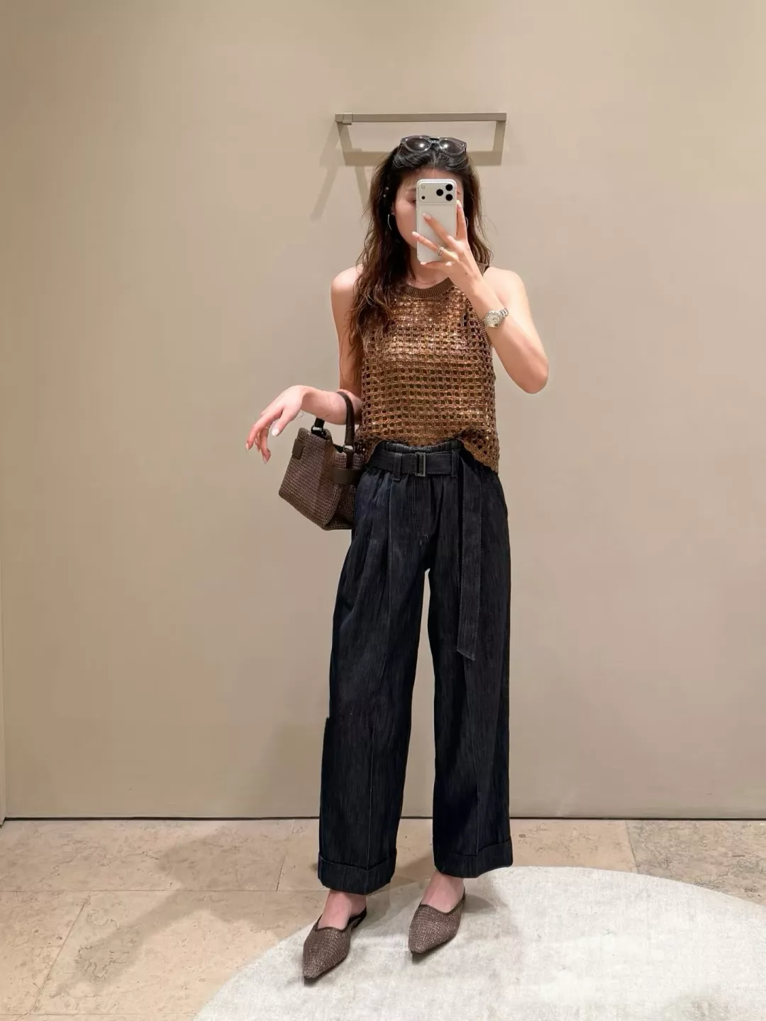 브루넬로쿠치넬리 원색 딥블루 벨트 와이드 데님 팬츠 상세 이미지 16