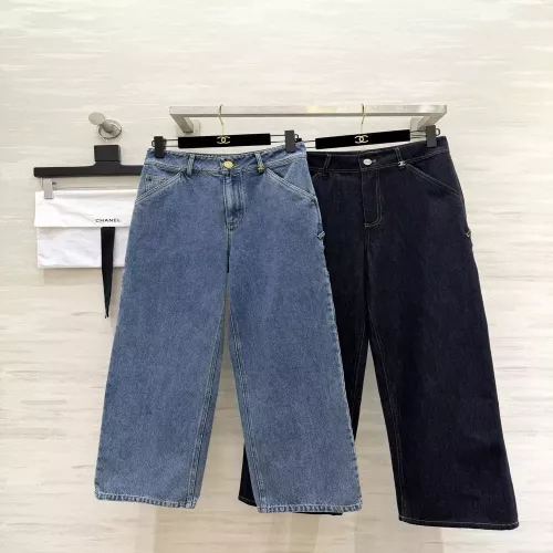 샤넬 사이드 가죽 패치 데님 팬츠