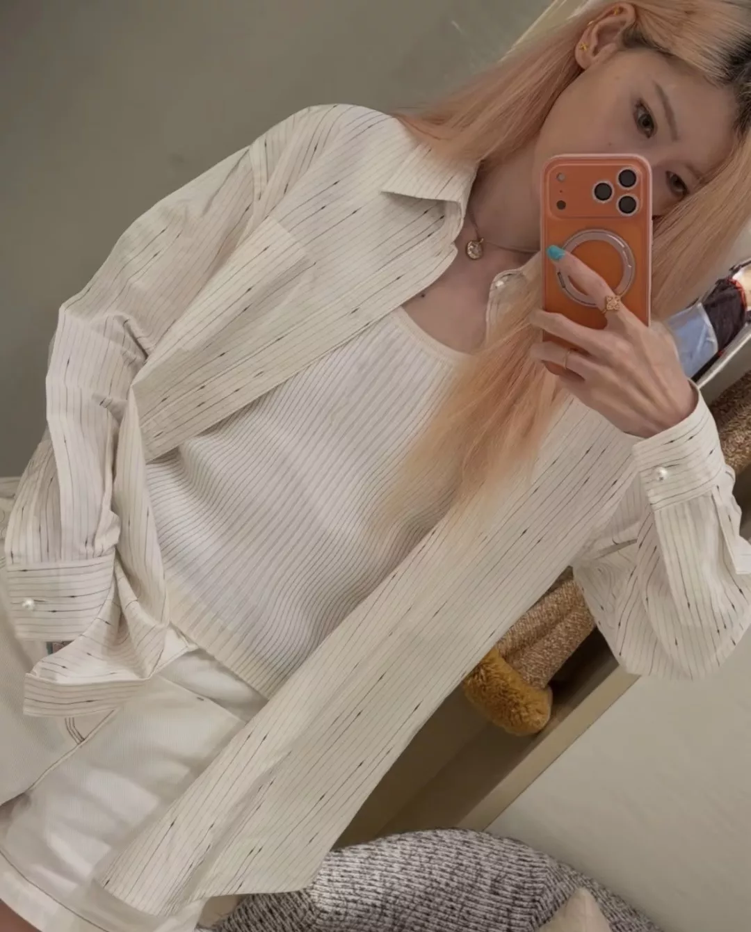 샤넬 컬러 도트 스트라이프 긴소매 셔츠 상세 이미지 17