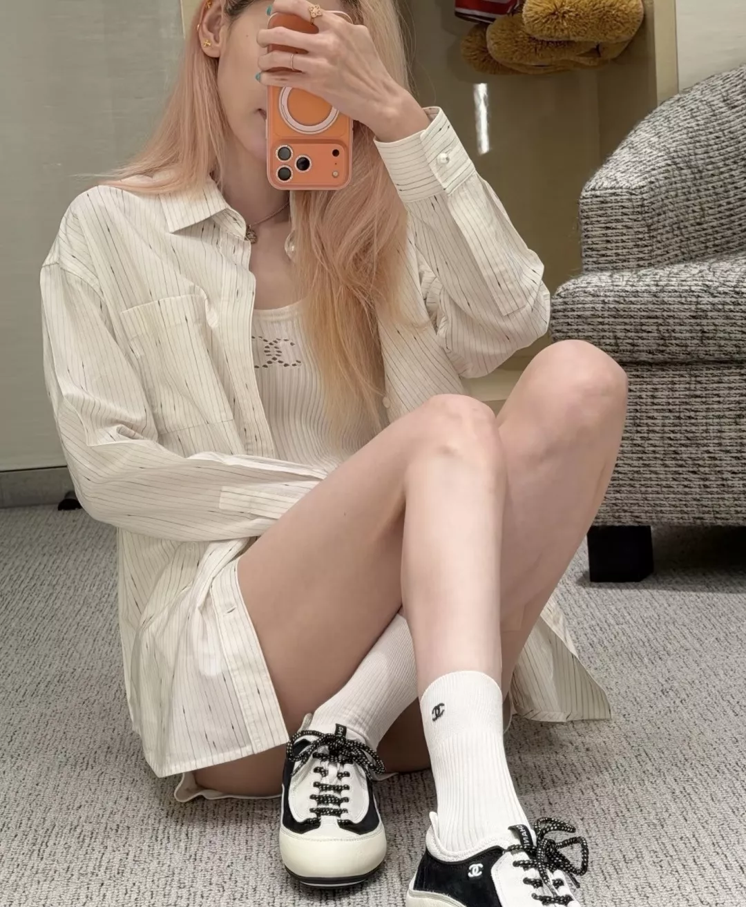 샤넬 컬러 도트 스트라이프 긴소매 셔츠 상세 이미지 16