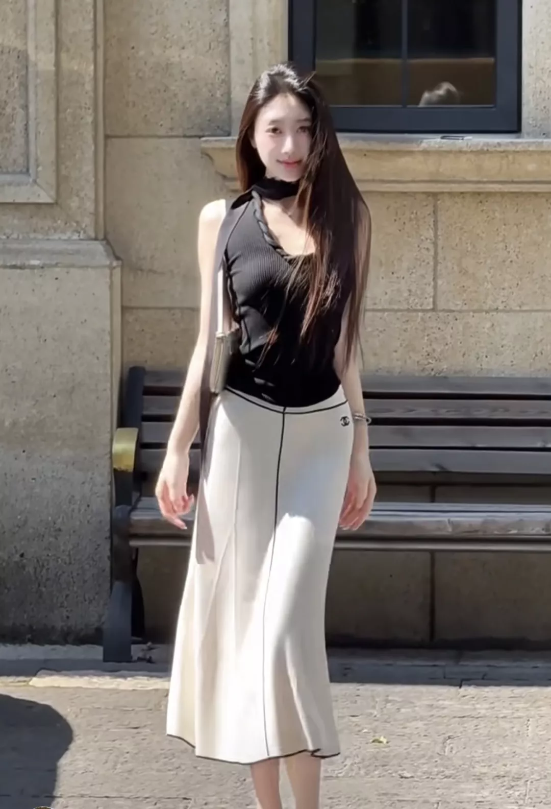샤넬 라인 배색 니트 롱 스커트 상세 이미지 15
