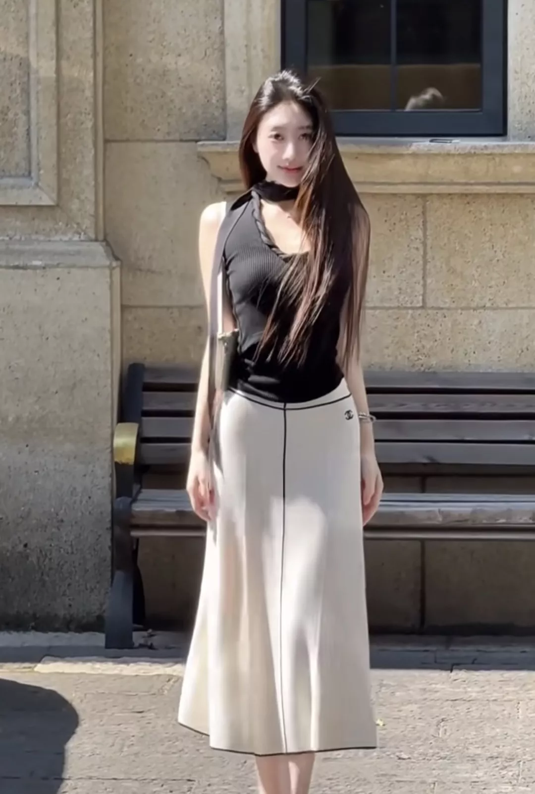 샤넬 라인 배색 니트 롱 스커트 상세 이미지 18