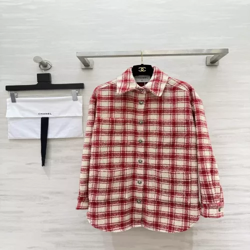 샤넬 레드 화이트 체크 울 셔츠 재킷