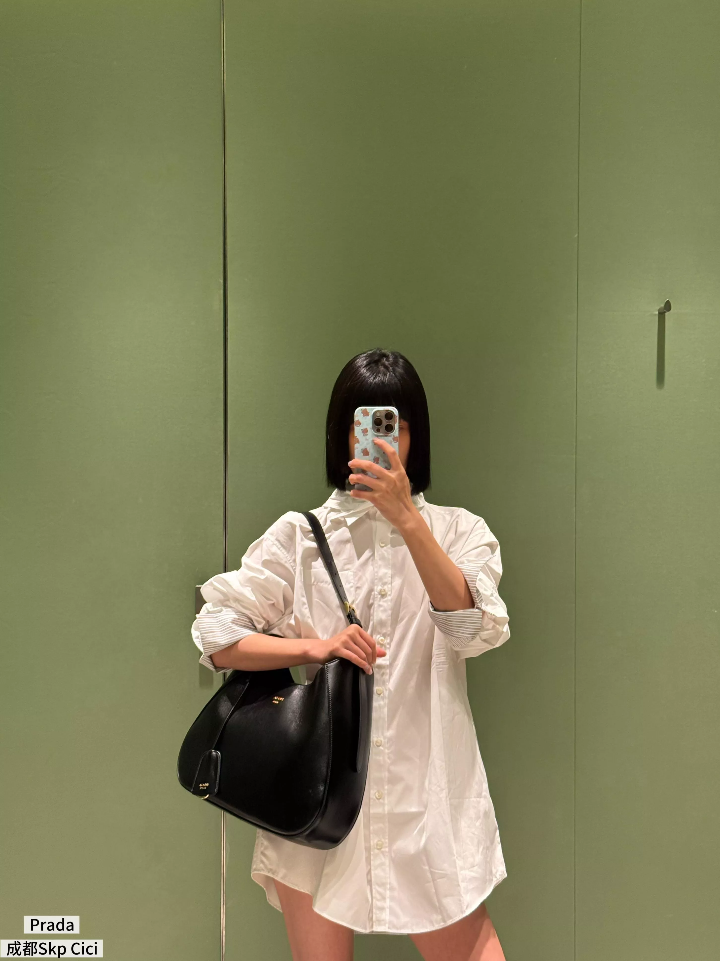 프라다 화이트 배색 기하학 소매 긴소매 셔츠 상세 이미지 2